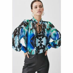 Buy 🎁 KarenMillen Petite Mirrored Kaleidoscope Woven Blouse For Female 💯 -Karen Millen Sales unnamed file 596