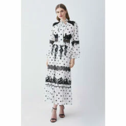 Brand new 🔥 KarenMillen Tall Polka Dot Mix Lace & Embroidery Maxi 👗 Dress For Female 👏 -Karen Millen Sales unnamed file 5973