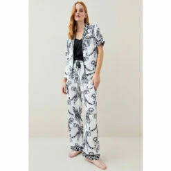 Cheap ⭐ KarenMillen Conversational Leopard Satin Nightwear Trouser For Female ✨