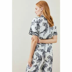 Hot Sale 💯 KarenMillen Conversational Leopard Short Sleeve Satin Nightwear Revere For Female 🔥 -Karen Millen Sales unnamed file 5989