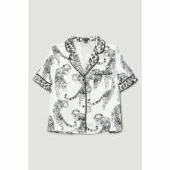 Hot Sale 💯 KarenMillen Conversational Leopard Short Sleeve Satin Nightwear Revere For Female 🔥 -Karen Millen Sales unnamed file 5990