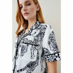 Hot Sale 💯 KarenMillen Conversational Leopard Short Sleeve Satin Nightwear Revere For Female 🔥 -Karen Millen Sales unnamed file 5991