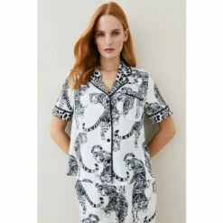 Hot Sale 💯 KarenMillen Conversational Leopard Short Sleeve Satin Nightwear Revere For Female 🔥 -Karen Millen Sales unnamed file 5992