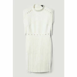 Flash Sale 🔔 KarenMillen Fringed Ponte Detail Midi 👗 Dress For Female 🤩 -Karen Millen Sales unnamed file 6002