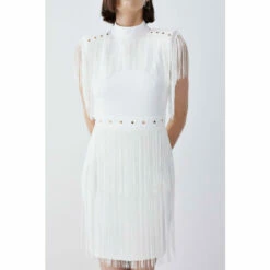 Flash Sale 🔔 KarenMillen Fringed Ponte Detail Midi 👗 Dress For Female 🤩 -Karen Millen Sales unnamed file 6003