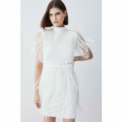 Flash Sale 🔔 KarenMillen Fringed Ponte Detail Midi 👗 Dress For Female 🤩 -Karen Millen Sales unnamed file 6004