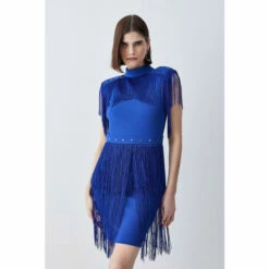 Flash Sale 🔔 KarenMillen Fringed Ponte Detail Midi 👗 Dress For Female 🤩 -Karen Millen Sales unnamed file 6005