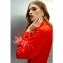 Best Sale 👏 KarenMillen Satin Back Crepe Feather Cuff Mini 👗 Dress For Female 🔥 -Karen Millen Sales unnamed file 6008