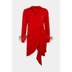 Best Sale 👏 KarenMillen Satin Back Crepe Feather Cuff Mini 👗 Dress For Female 🔥 -Karen Millen Sales unnamed file 6009