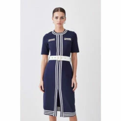 Cheap 😉 KarenMillen Petite Short Sleeve Contrast Belted Short Sleeve Midi 👗 Dress For Female 🤩 -Karen Millen Sales unnamed file 601