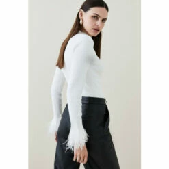 Best deal 🎁 KarenMillen Viscose Blend Feather Cuff Jumper For Female 🎉 -Karen Millen Sales unnamed file 6025