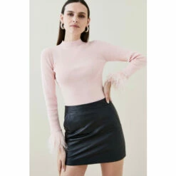 Best deal 🎁 KarenMillen Viscose Blend Feather Cuff Jumper For Female 🎉 -Karen Millen Sales unnamed file 6027