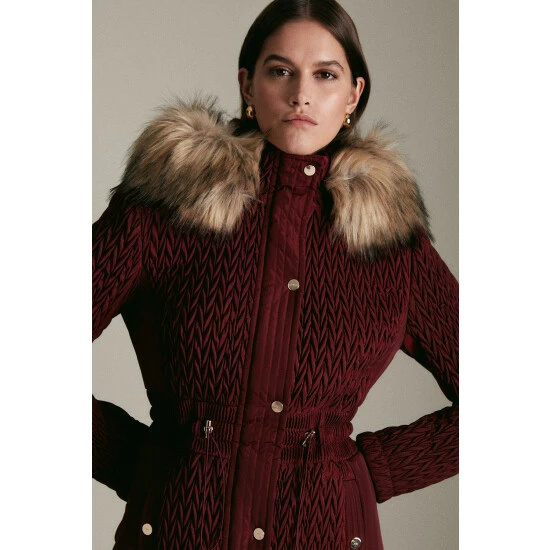 Promo 🥰 KarenMillen Signature Quilt Long Faux Fur Trim 🧥 Coat For Female 👏 2 Promo 🥰 KarenMillen Signature Quilt Long Faux Fur Trim 🧥 Coat For Female 👏 - Image 2