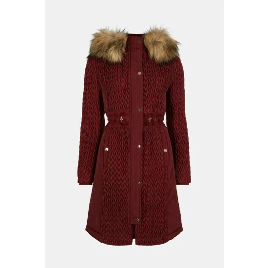 Promo 🥰 KarenMillen Signature Quilt Long Faux Fur Trim 🧥 Coat For Female 👏 4 Promo 🥰 KarenMillen Signature Quilt Long Faux Fur Trim 🧥 Coat For Female 👏 - Image 4