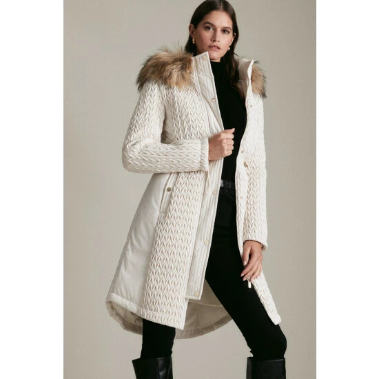 Promo 🥰 KarenMillen Signature Quilt Long Faux Fur Trim 🧥 Coat For Female 👏 7 Promo 🥰 KarenMillen Signature Quilt Long Faux Fur Trim 🧥 Coat For Female 👏 - Image 7