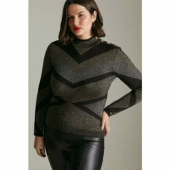 Deals 🎉 KarenMillen Plus Size Sparkle Military Abstract Knit Top For Female 🎉 -Karen Millen Sales unnamed file 6105