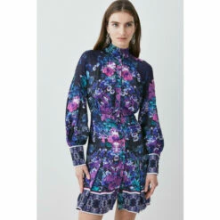 Budget 🌟 KarenMillen Boarder Floral Print Satin Woven Mini 👗 Dress For Female 🔥 -Karen Millen Sales unnamed file 6138