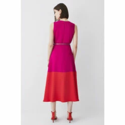 Discount ✔️ KarenMillen Soft Tailored Full 👗 Skirt Belted Colour Block Midi 👗 Dress For Female ✨ -Karen Millen Sales unnamed file 6141