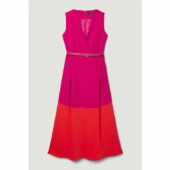 Discount ✔️ KarenMillen Soft Tailored Full 👗 Skirt Belted Colour Block Midi 👗 Dress For Female ✨ -Karen Millen Sales unnamed file 6142