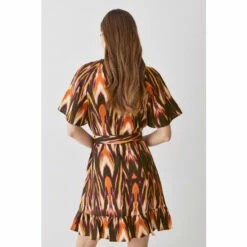 Best deal 😍 KarenMillen Ikat Print Linen Angel Sleeve Wrap Front 👗 Dress For Female 😍 -Karen Millen Sales unnamed file 6147