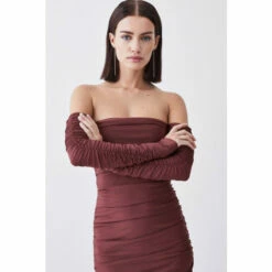 Discount 😀 KarenMillen Petite Gathered Slinky Bardot Maxi 👗 Dress For Female 🥰 -Karen Millen Sales unnamed file 6155