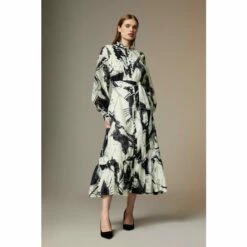 Top 10 ✔️ KarenMillen Tall British Museum Silk Cotton Star Mapped Woven Maxi 👗 Dress For Female ⭐