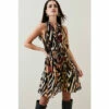 Budget 👏 KarenMillen Petite Animal Shirred Halter Woven Mini 👗 Dress For Female 😉