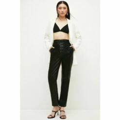 Outlet 💯 KarenMillen Leather Tie Waist Slim Leg Trouser For Female 😀