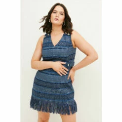 Cheap ๐ KarenMillen Plus Size Signature Italian Fringed Tweed Mini ๐ Dress For Female ๐