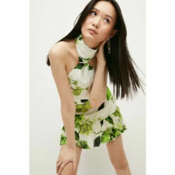 Flash Sale ❤️ KarenMillen Spring Green Botanical Bunches Woven Halter Mini 👗 Dress For Female 🎉 -Karen Millen Sales unnamed file 6188