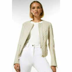 Wholesale ✨ KarenMillen Petite Leather Quilted Biker Jacket For Female 👍