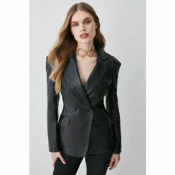 Best Sale ✔️ KarenMillen Leather Corset Waist Back Tailored Blazer Jacket For Female 🧨 -Karen Millen Sales unnamed file 6217