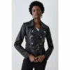 Deals 🎉 KarenMillen Leather Military Zip Detail Biker Jacket For Female 💯