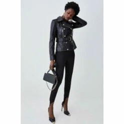 Deals 🎉 KarenMillen Leather Military Zip Detail Biker Jacket For Female 💯 -Karen Millen Sales unnamed file 6222