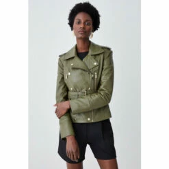 Deals 🎉 KarenMillen Leather Military Zip Detail Biker Jacket For Female 💯 -Karen Millen Sales unnamed file 6226