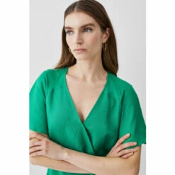 Promo 😀 KarenMillen Linen Angel Sleeve Wrap Front 👗 Dress For Female ✔️ -Karen Millen Sales unnamed file 6231