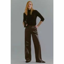 Cheap 👍 KarenMillen Leather Clean Wide Leg Trousers For Female 👏 -Karen Millen Sales unnamed file 6260