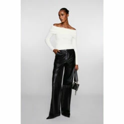 Cheap 👍 KarenMillen Leather Clean Wide Leg Trousers For Female 👏 -Karen Millen Sales unnamed file 6263