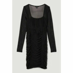 Promo ✨ KarenMillen Corset Detail Ruched Mesh Jersey Mini 👗 Dress For Female 👍 -Karen Millen Sales unnamed file 6267