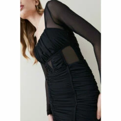 Promo ✨ KarenMillen Corset Detail Ruched Mesh Jersey Mini 👗 Dress For Female 👍 -Karen Millen Sales unnamed file 6268
