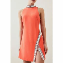 Cheap โจ KarenMillen Petite Crystal Embellished Woven Mini ๐ Dress For Female โค๏ธ