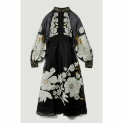 Top 10 🔥 KarenMillen Organdie Applique Buttoned Woven Midi 👗 Dress For Female ⌛ -Karen Millen Sales unnamed file 646