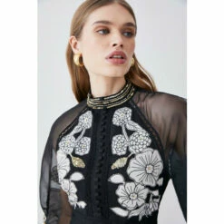 Top 10 🔥 KarenMillen Organdie Applique Buttoned Woven Midi 👗 Dress For Female ⌛ -Karen Millen Sales unnamed file 647