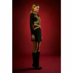 New 🌟 KarenMillen Military Embellished High Neck Mini 👗 Dress For Female 👏