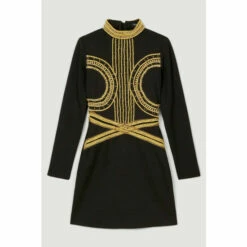 New 🌟 KarenMillen Military Embellished High Neck Mini 👗 Dress For Female 👏 -Karen Millen Sales unnamed file 660