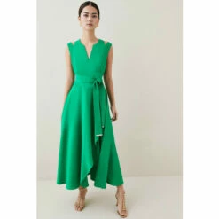 Best Sale 😀 KarenMillen Petite Compact Viscose Waterfall Midi 👗 Dress For Female 🧨 -Karen Millen Sales unnamed file 727