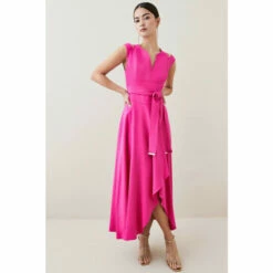 Best Sale 😀 KarenMillen Petite Compact Viscose Waterfall Midi 👗 Dress For Female 🧨 -Karen Millen Sales unnamed file 730