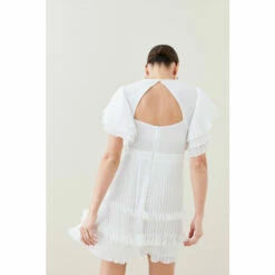 Best Sale ⌛ KarenMillen Pleat Detail Fluted Sleeve Short 👗 Dress For Female ⌛ -Karen Millen Sales unnamed file 733