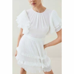 Best Sale ⌛ KarenMillen Pleat Detail Fluted Sleeve Short 👗 Dress For Female ⌛ -Karen Millen Sales unnamed file 736