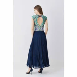 Coupon 🔥 KarenMillen Petite Metallic Guipure Lace Pleated 👗 Skirt Midi 👗 Dress For Female 🔔 -Karen Millen Sales unnamed file 739